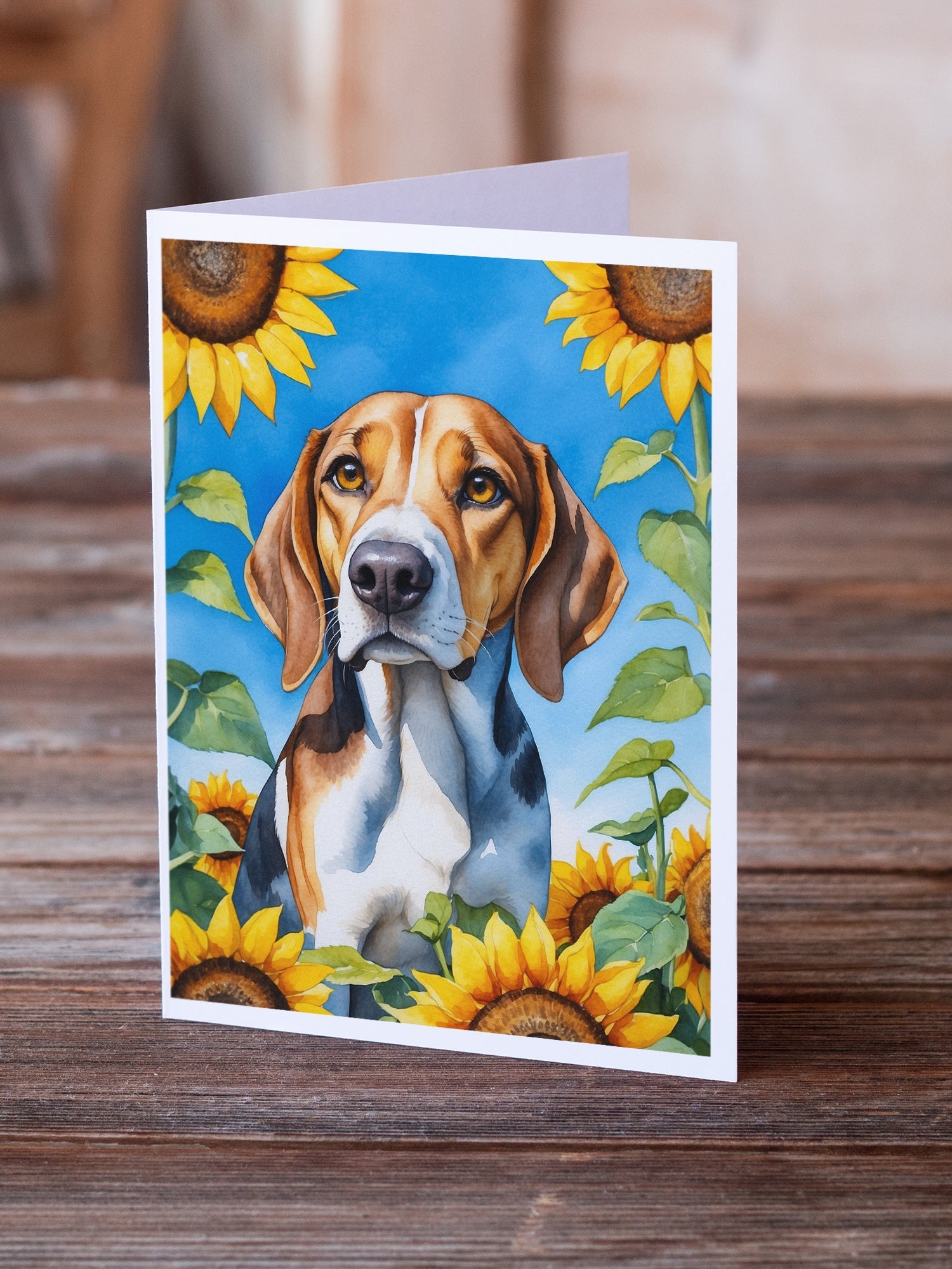 American Foxhound in Sunflowers Greeting Cards Pack of 8-1