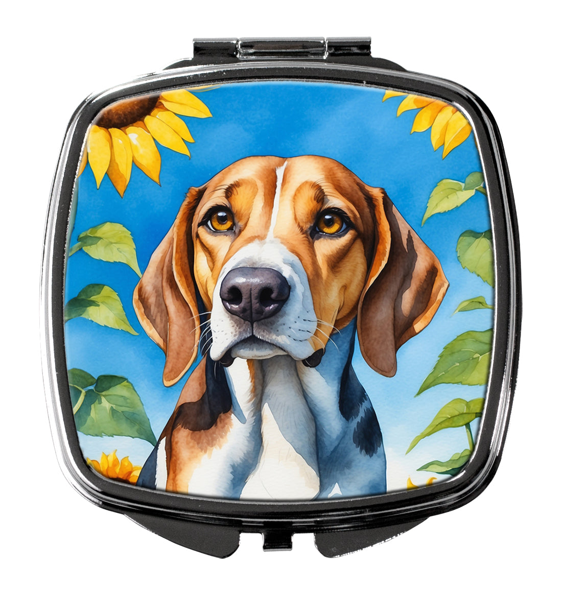 American Foxhound in Sunflowers Compact Mirror-0
