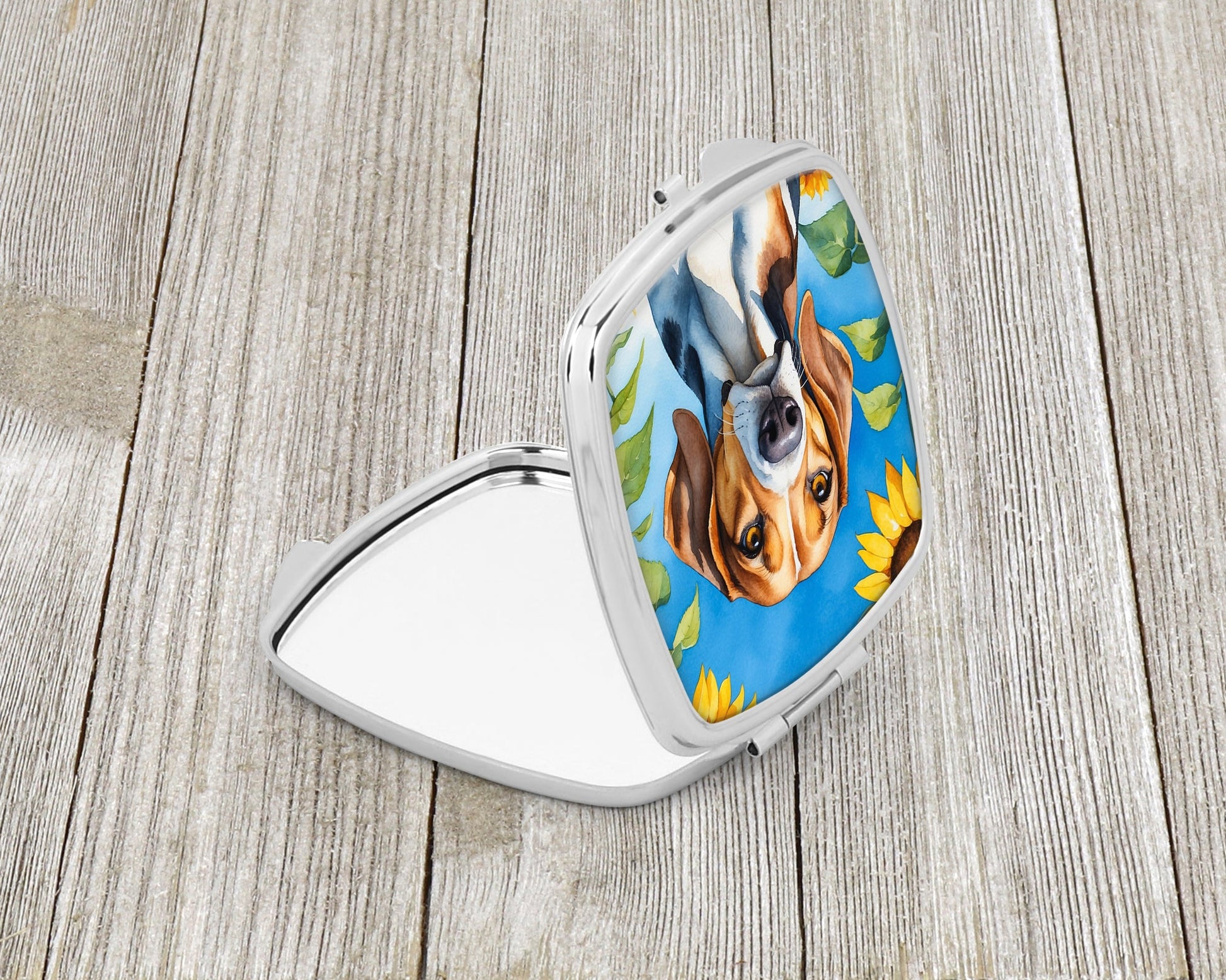 American Foxhound in Sunflowers Compact Mirror-1