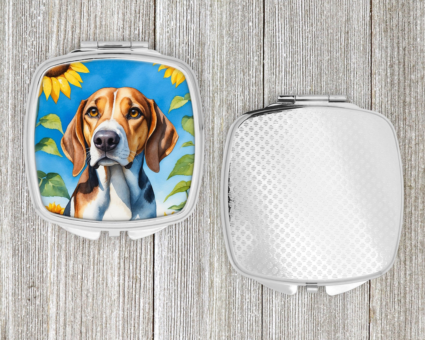 American Foxhound in Sunflowers Compact Mirror-3