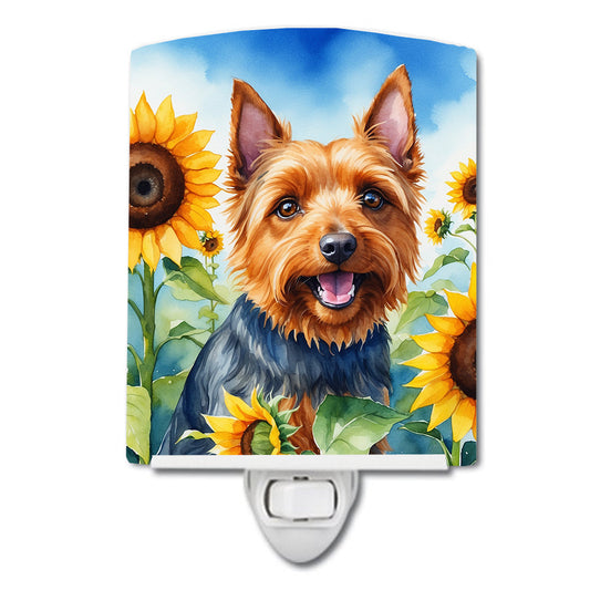 Australian Terrier in Sunflowers Ceramic Night Light-0