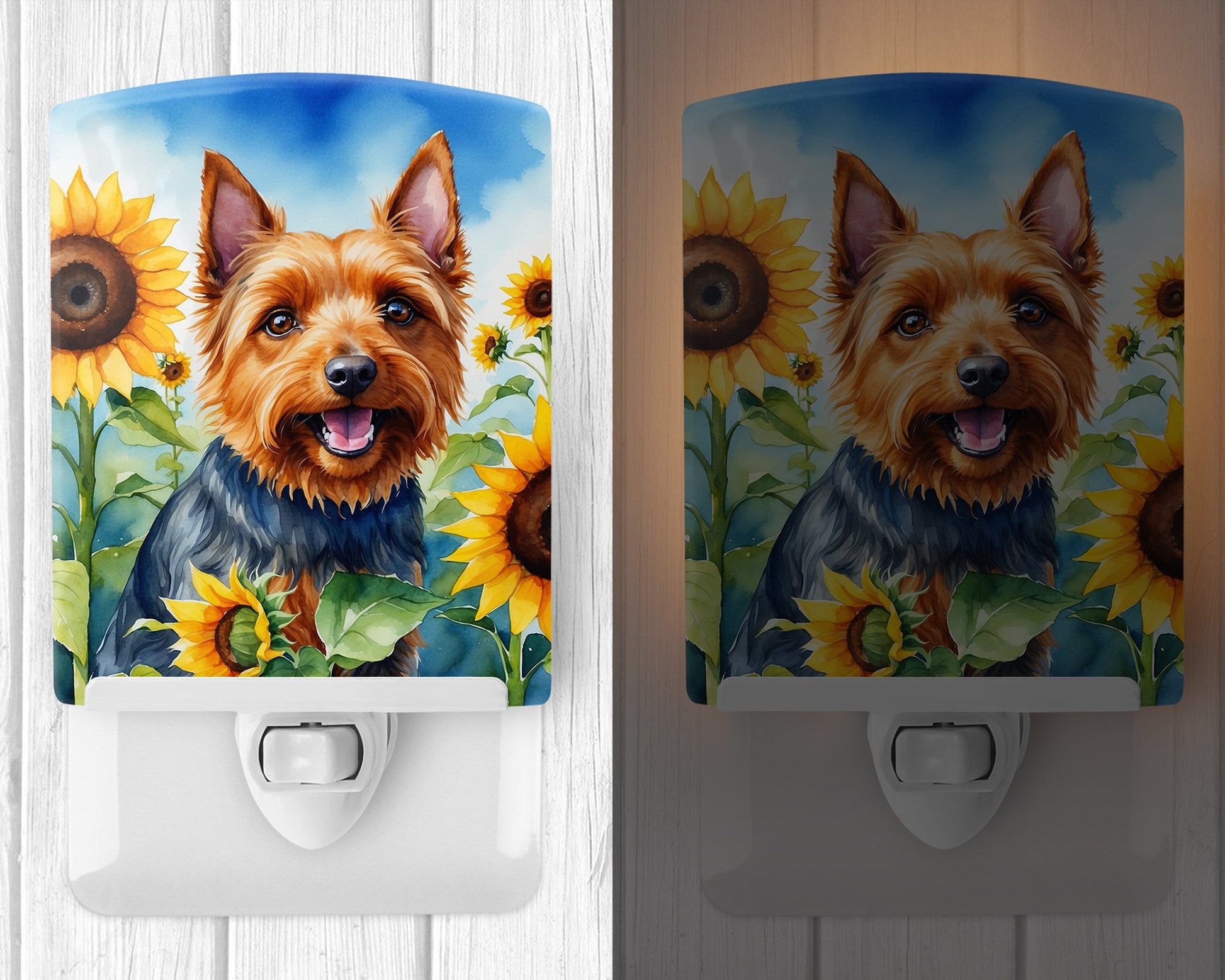 Australian Terrier in Sunflowers Ceramic Night Light-1