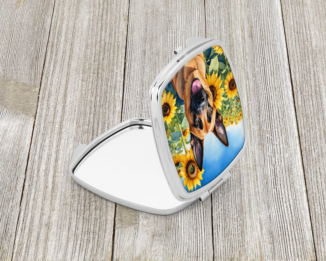 Belgian Malinois in Sunflowers Compact Mirror-1