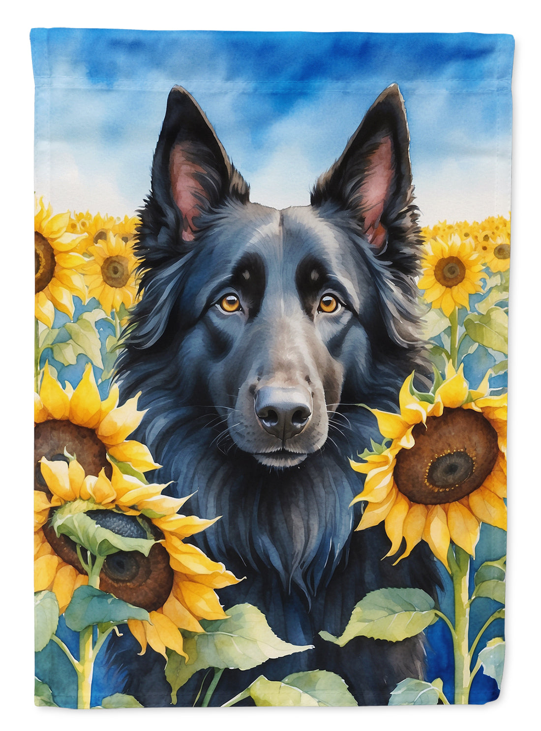 Belgian Sheepdog in Sunflowers Garden Flag-0