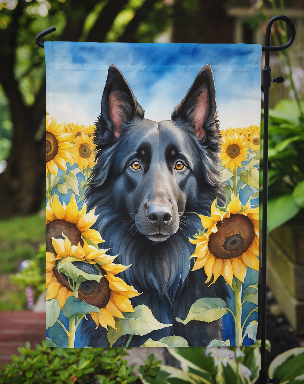 Belgian Sheepdog in Sunflowers Garden Flag-2