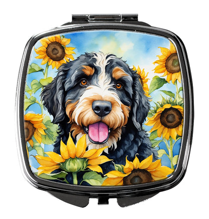 Bernedoodle in Sunflowers Compact Mirror-0