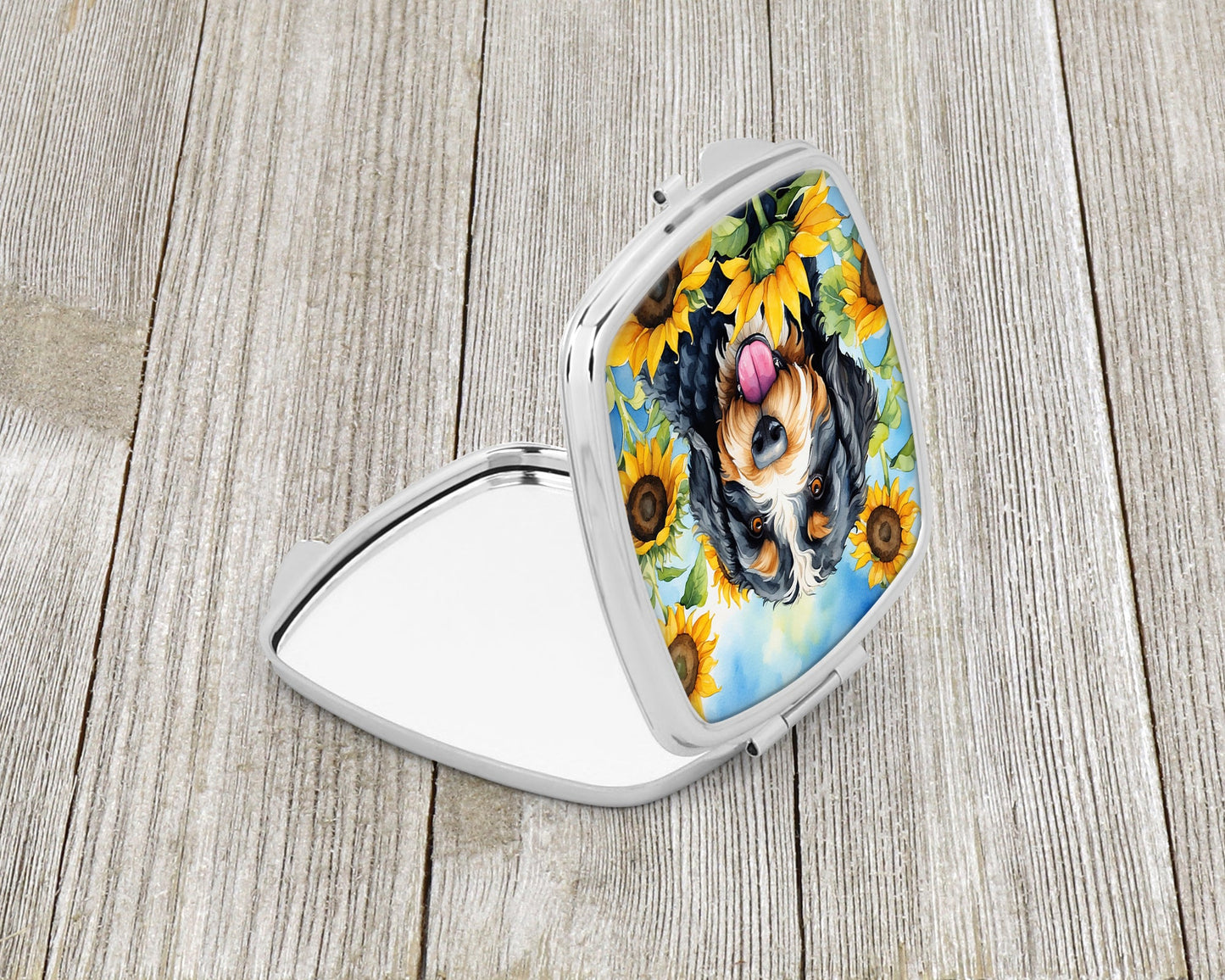 Bernedoodle in Sunflowers Compact Mirror-1