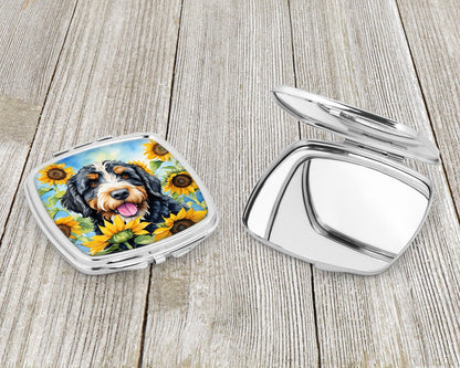 Bernedoodle in Sunflowers Compact Mirror-2