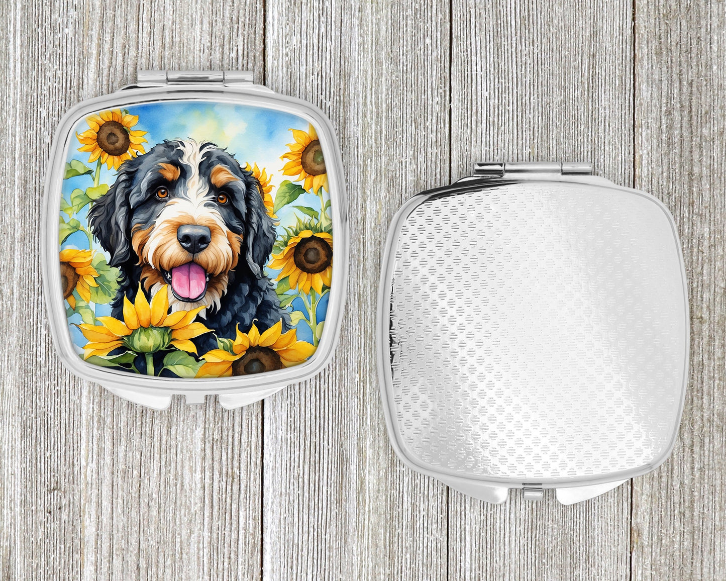 Bernedoodle in Sunflowers Compact Mirror-3