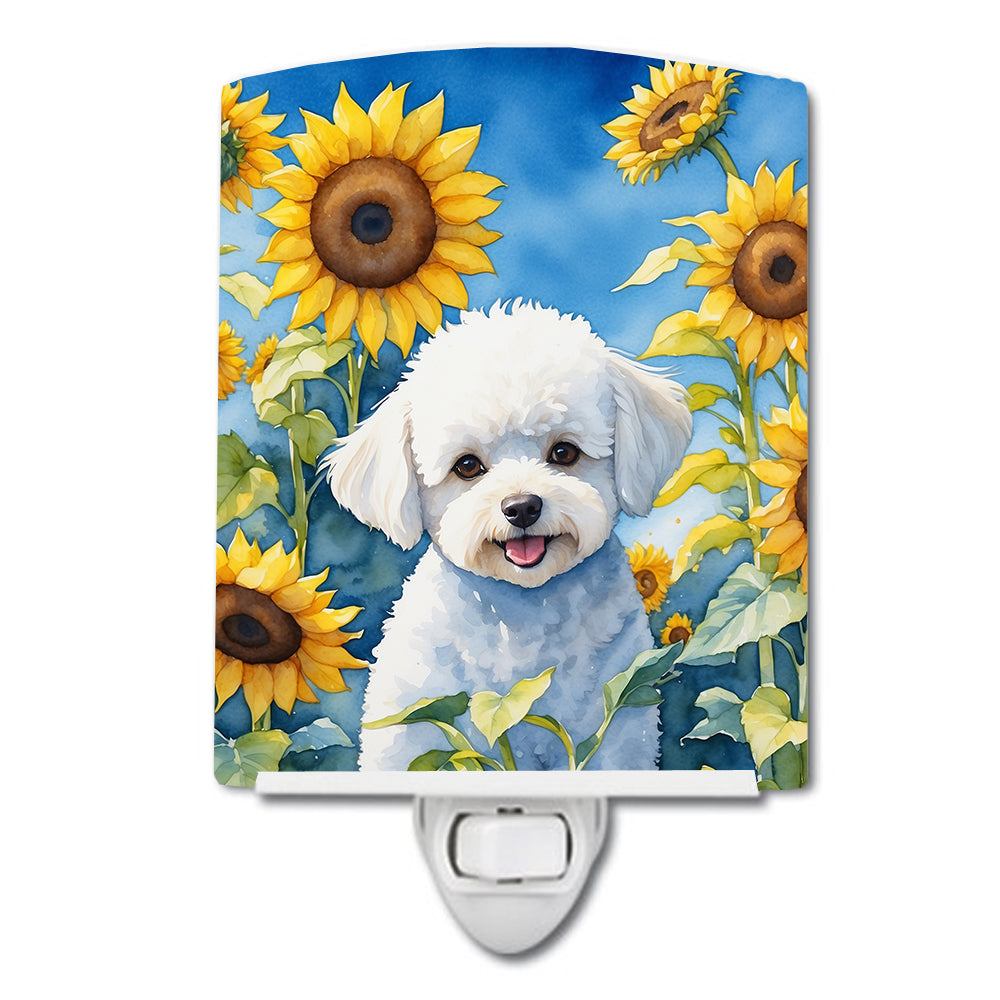 Bichon Frise in Sunflowers Ceramic Night Light-0