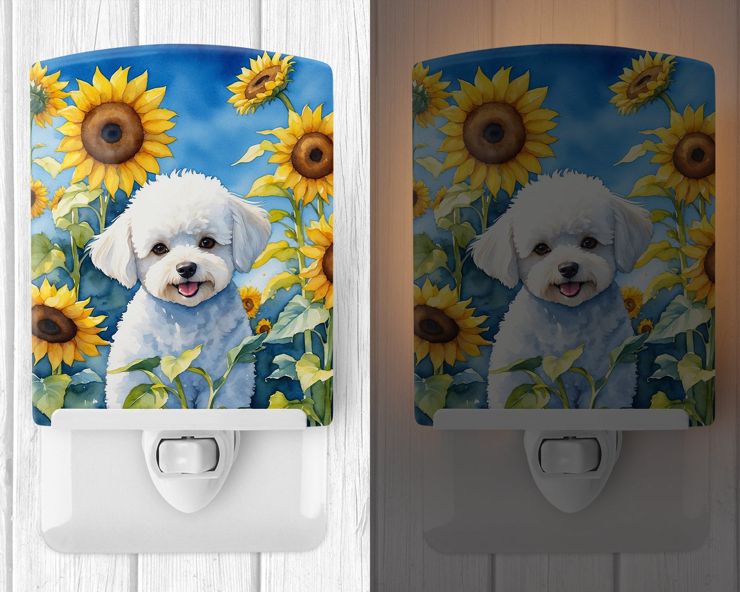 Bichon Frise in Sunflowers Ceramic Night Light-1