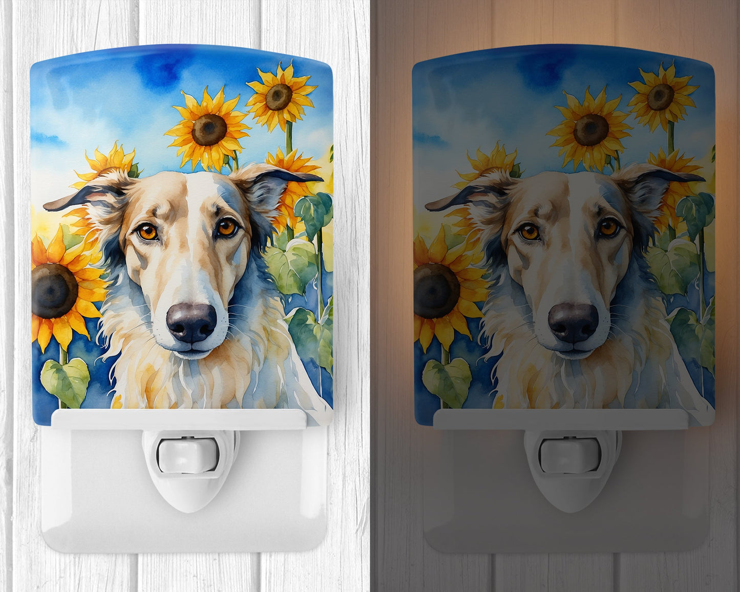 Borzoi in Sunflowers Ceramic Night Light-1