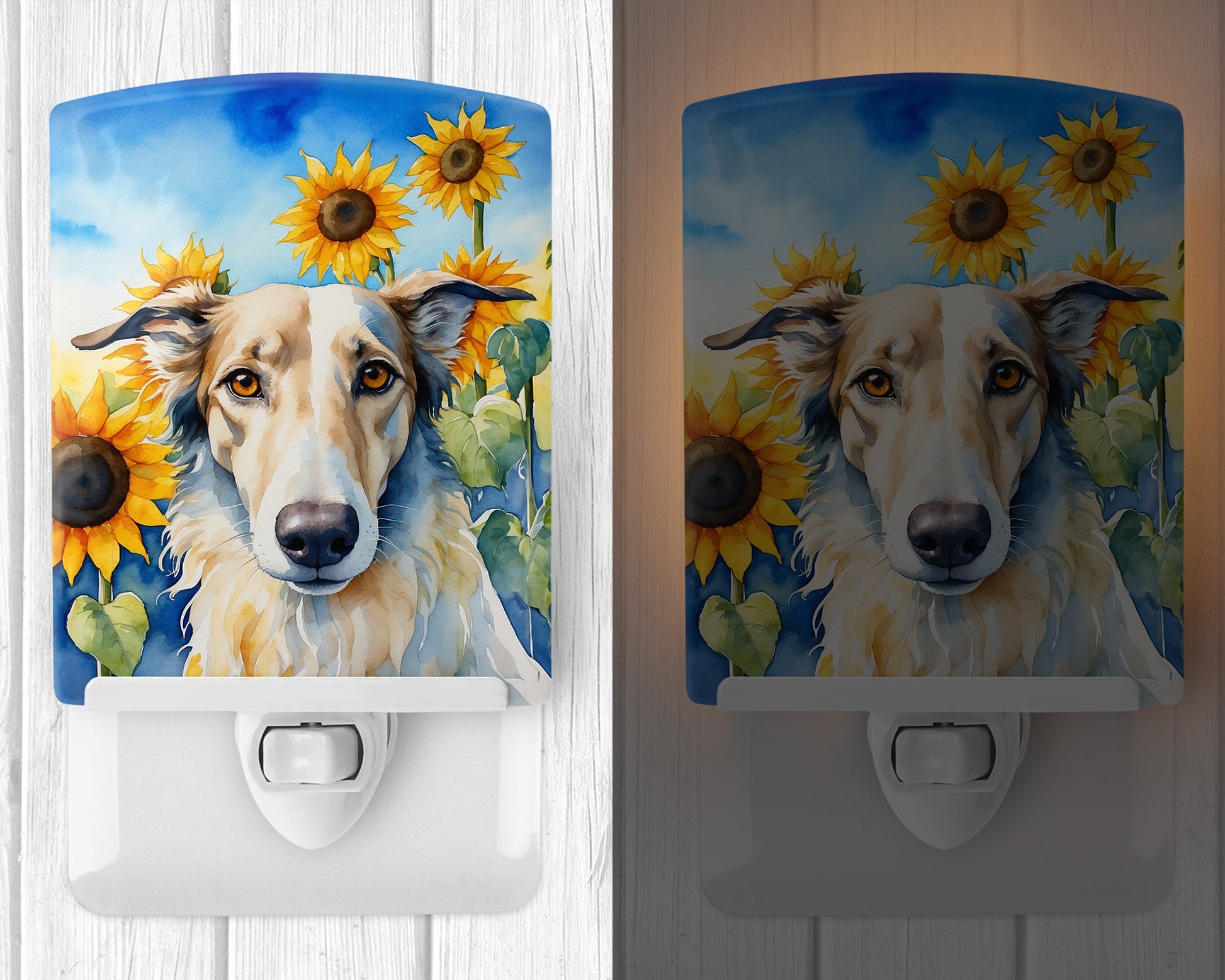 Borzoi in Sunflowers Ceramic Night Light-1