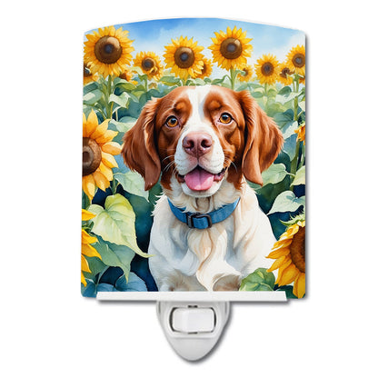 Brittany Spaniel in Sunflowers Ceramic Night Light-0