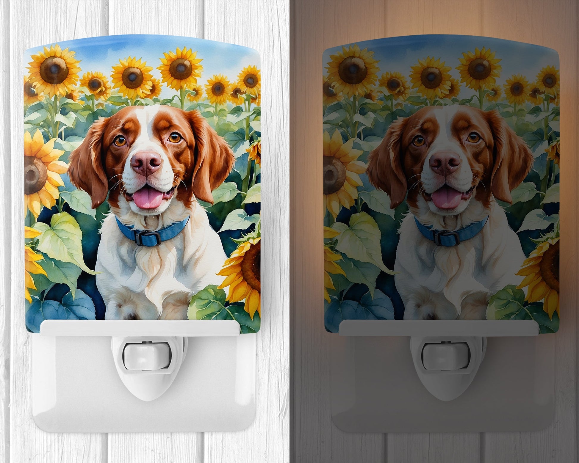 Brittany Spaniel in Sunflowers Ceramic Night Light-1