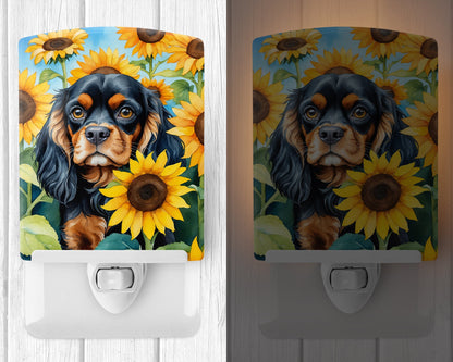 Cavalier Spaniel in Sunflowers Ceramic Night Light-1