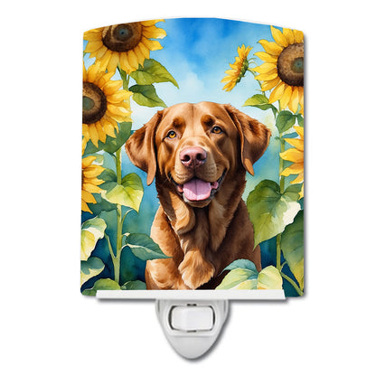Chesapeake Bay Retriever in Sunflowers Ceramic Night Light-0