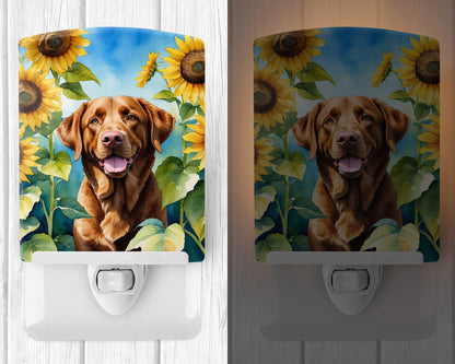 Chesapeake Bay Retriever in Sunflowers Ceramic Night Light-1