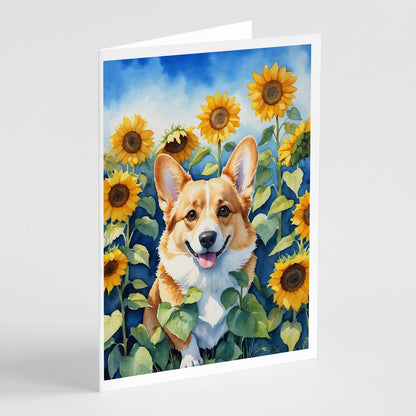 Corgi in Sunflowers Greeting Cards Pack of 8-0