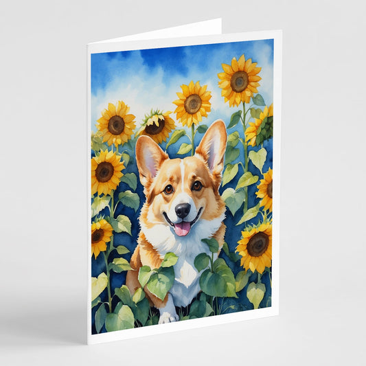 Corgi in Sunflowers Greeting Cards Pack of 8-0
