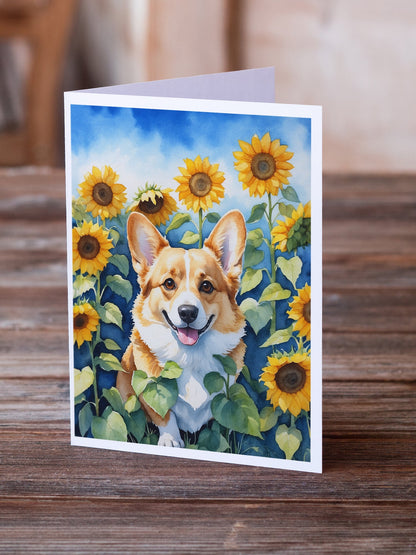 Corgi in Sunflowers Greeting Cards Pack of 8-1