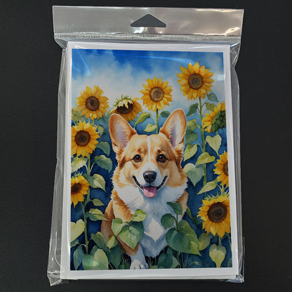 Corgi in Sunflowers Greeting Cards Pack of 8-2