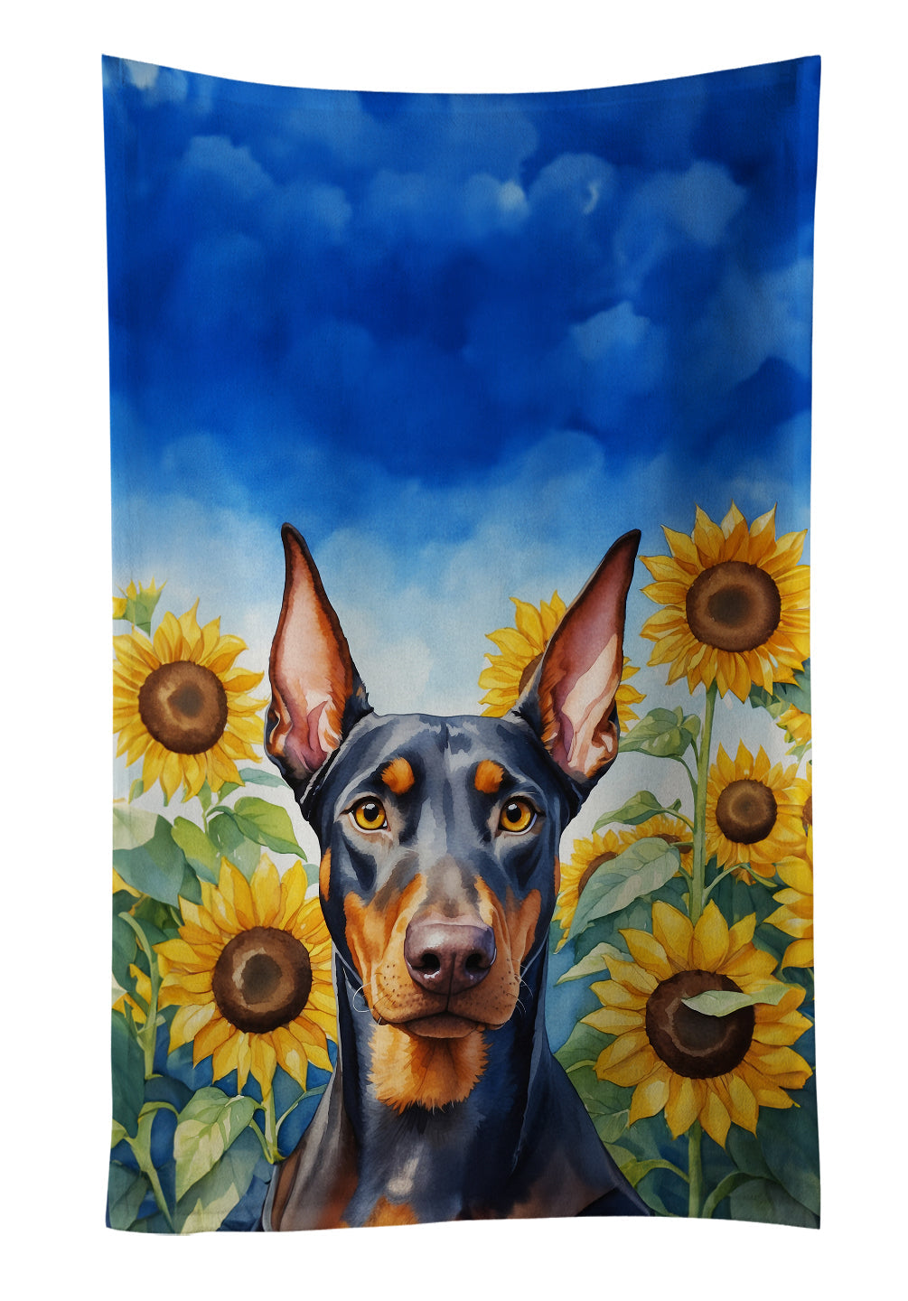 Doberman Pinscher in Sunflowers Kitchen Towel-0