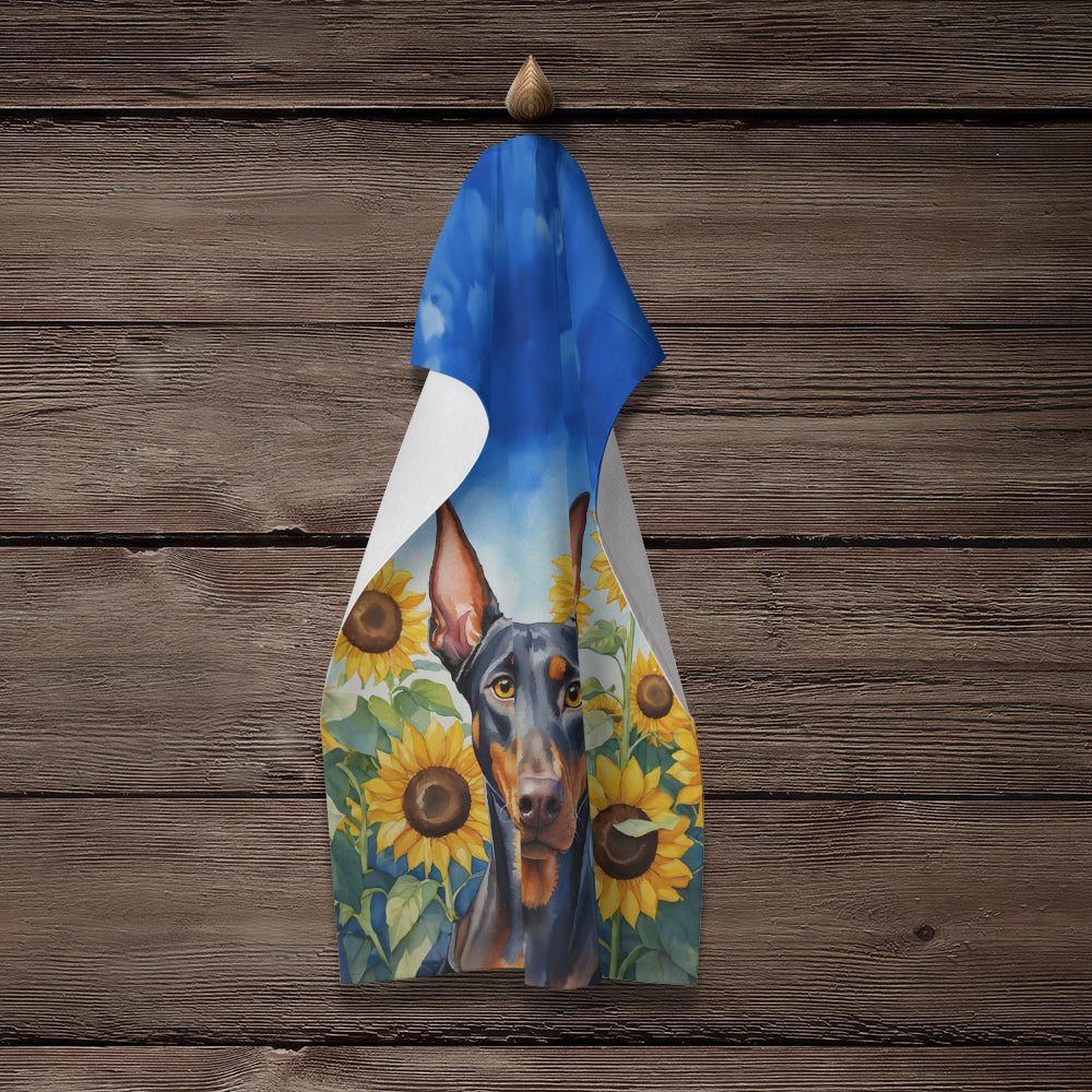 Doberman Pinscher in Sunflowers Kitchen Towel-3