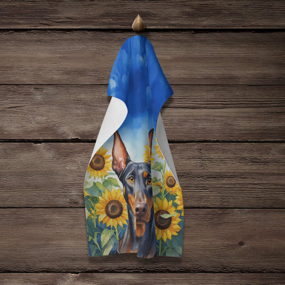 Doberman Pinscher in Sunflowers Kitchen Towel-3