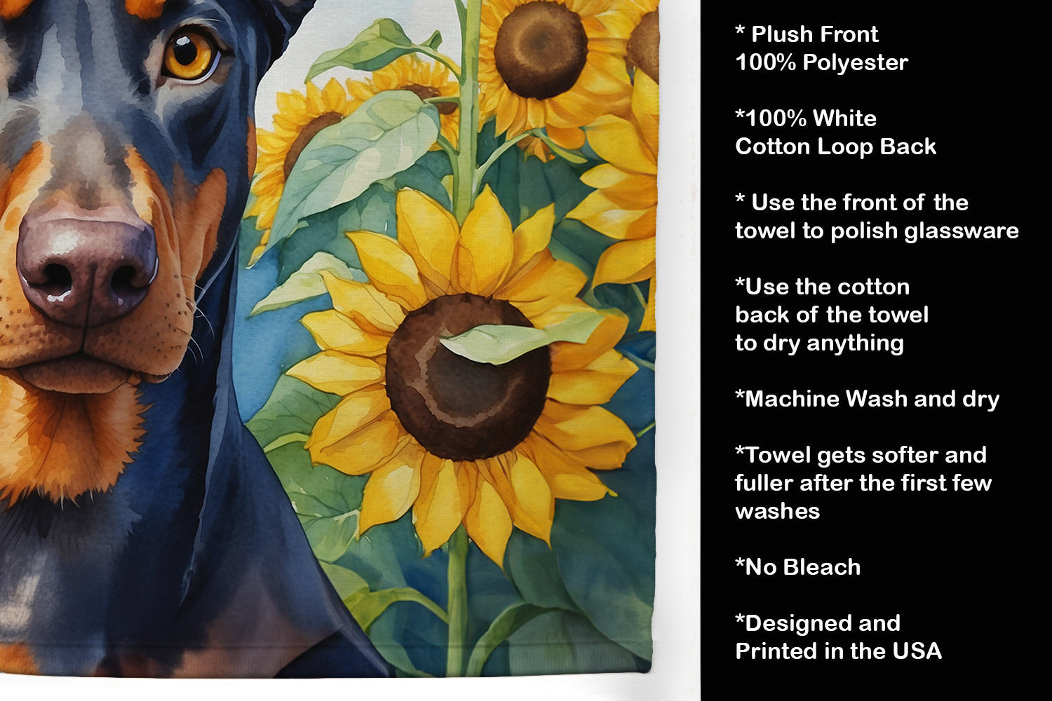 Doberman Pinscher in Sunflowers Kitchen Towel-4