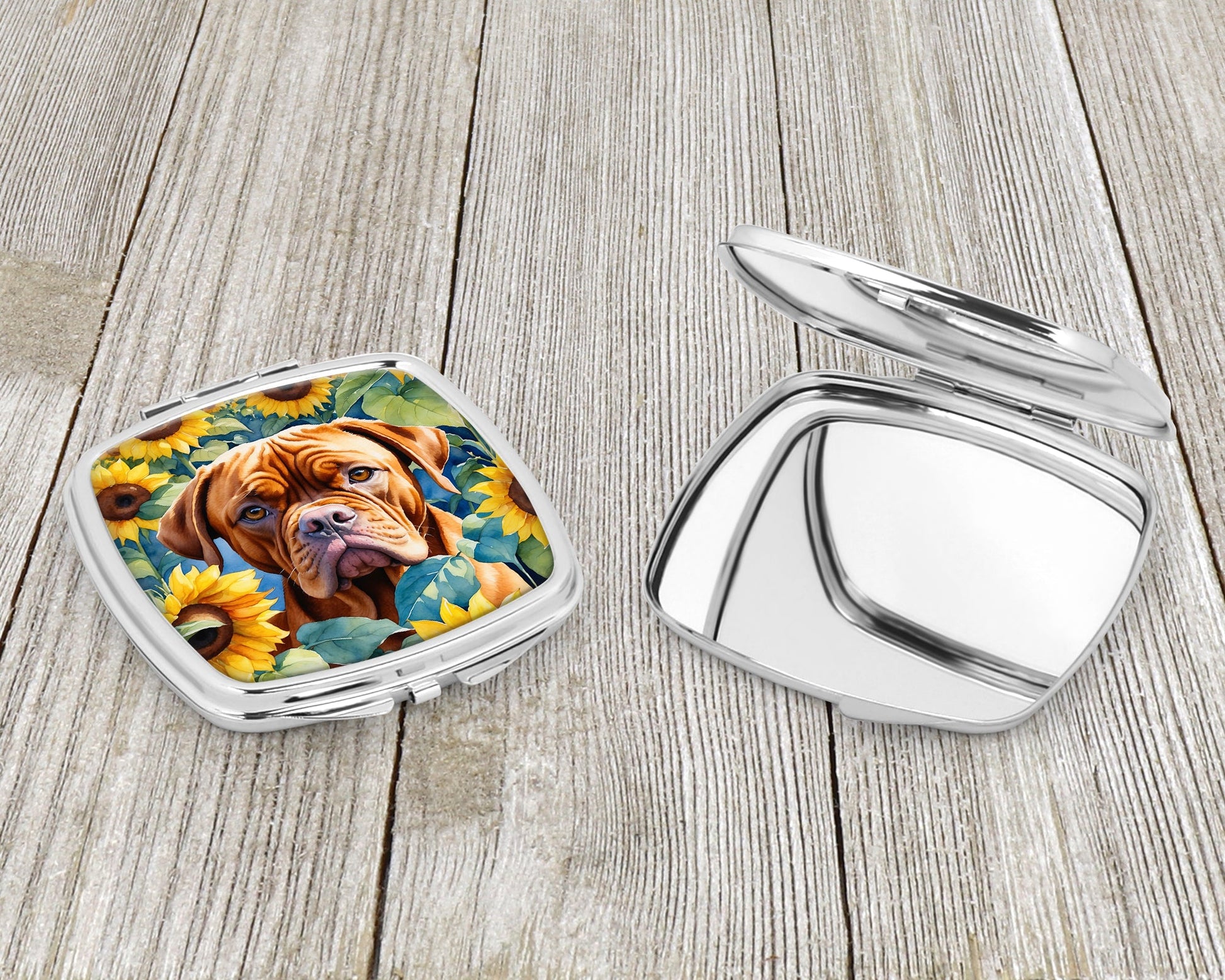 Dogue de Bordeaux in Sunflowers Compact Mirror-2