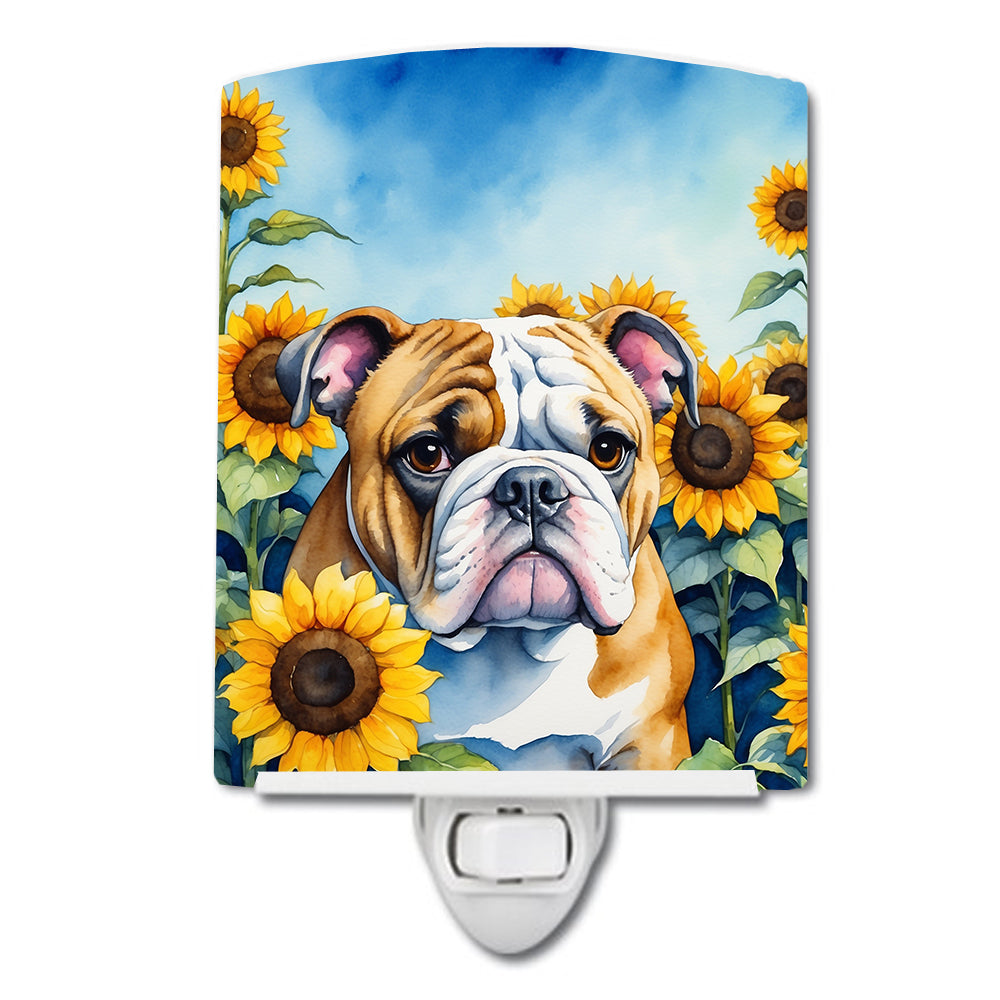 English Bulldog in Sunflowers Ceramic Night Light-0