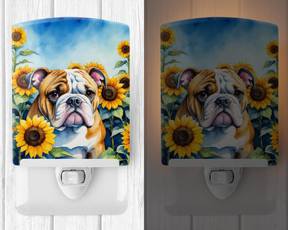 English Bulldog in Sunflowers Ceramic Night Light-1