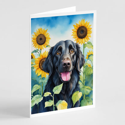 Flat-Coated Retriever in Sunflowers Greeting Cards Pack of 8-0