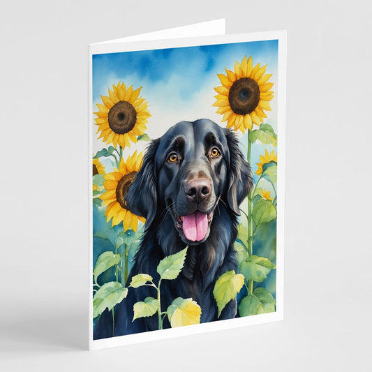 Flat-Coated Retriever in Sunflowers Greeting Cards Pack of 8-0