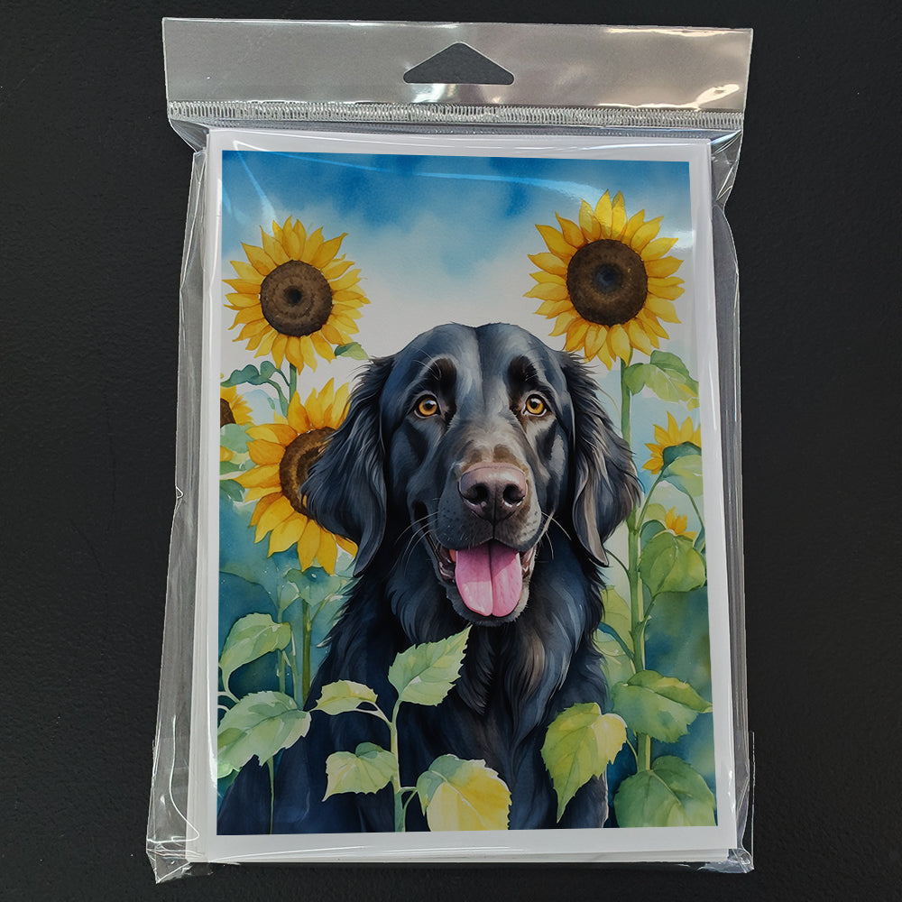 Flat-Coated Retriever in Sunflowers Greeting Cards Pack of 8-2