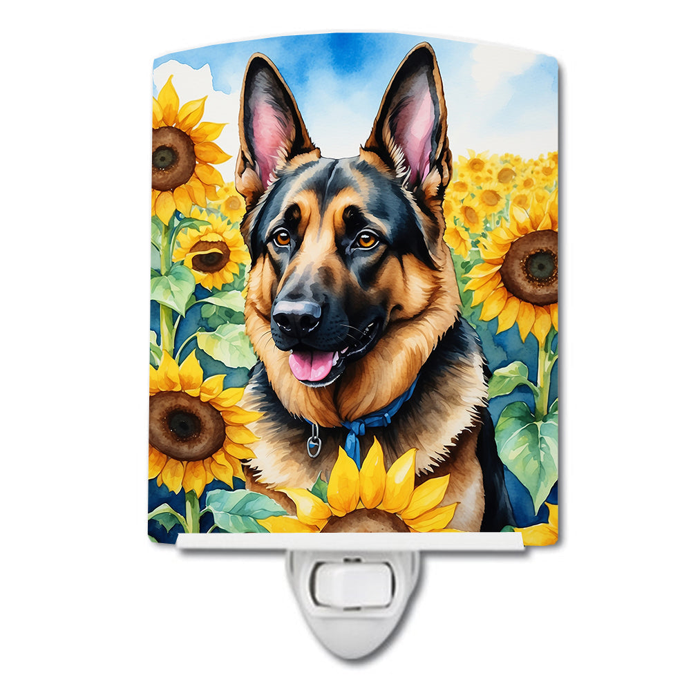 German Shepherd in Sunflowers Ceramic Night Light-0
