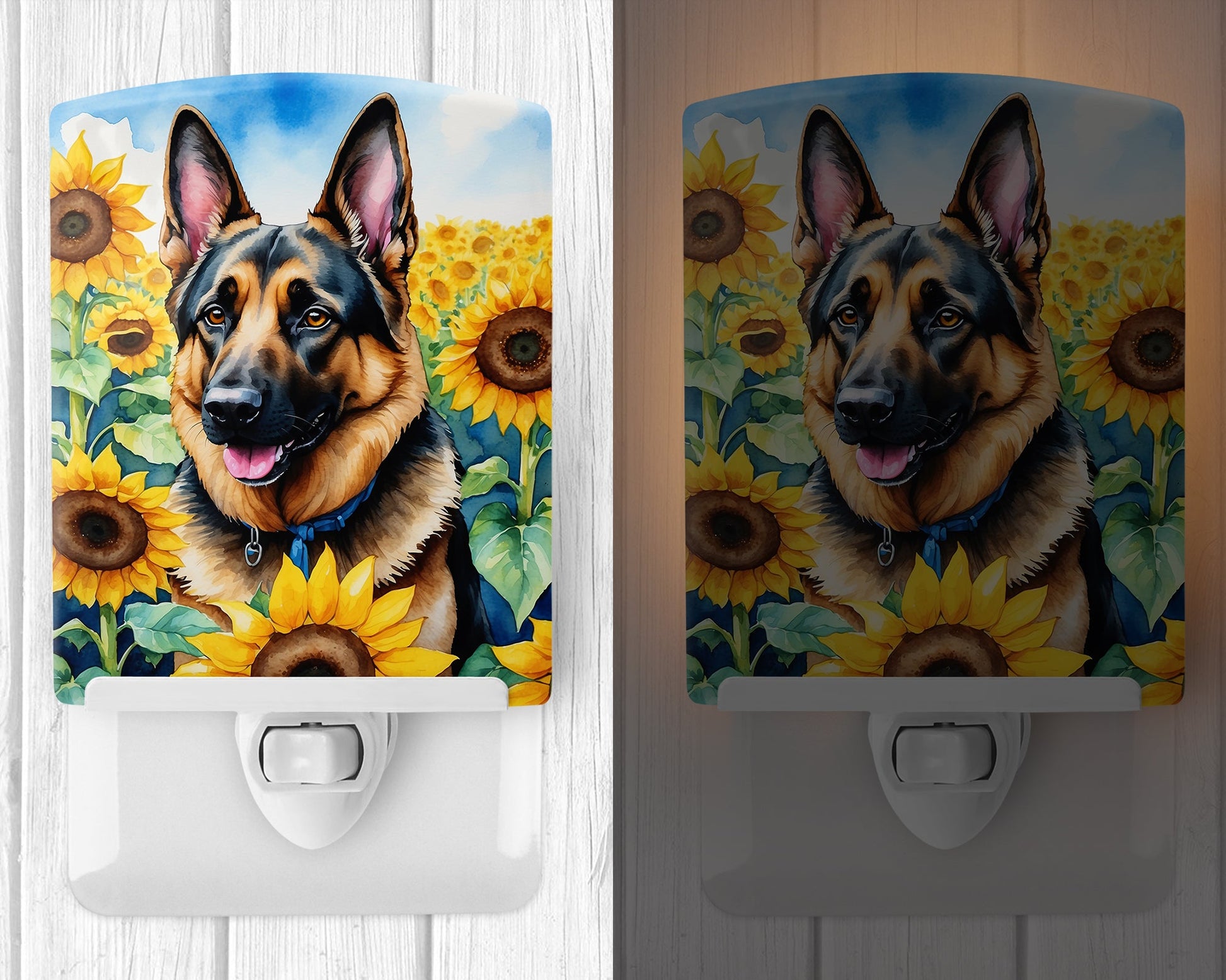 German Shepherd in Sunflowers Ceramic Night Light-1