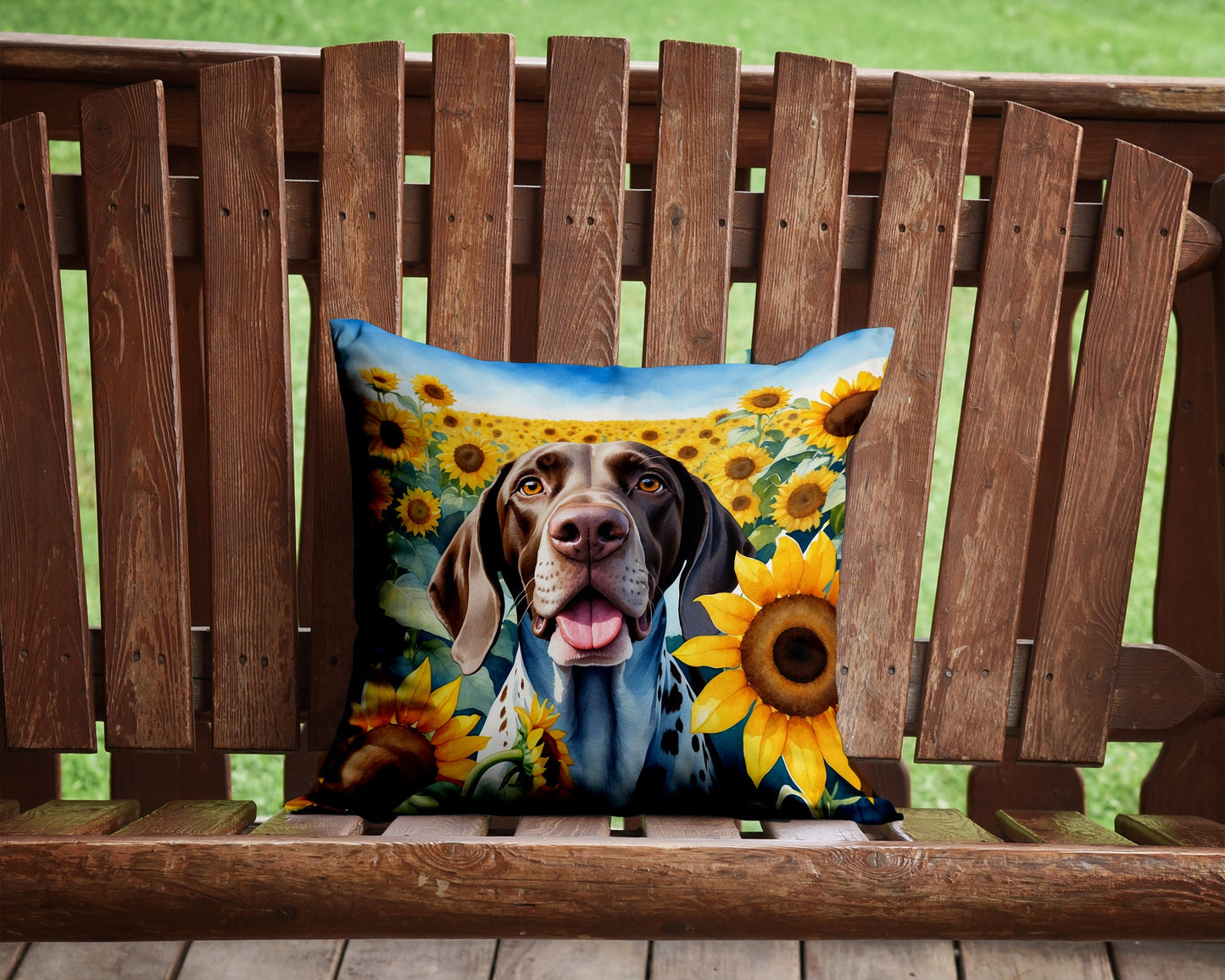 German Shorthaired Pointer in Sunflowers Throw Pillow-1