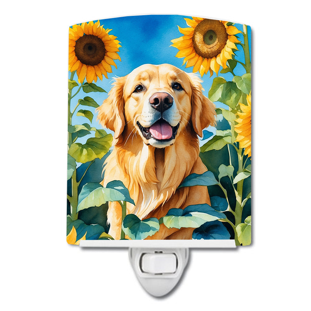 Golden Retriever in Sunflowers Ceramic Night Light-0