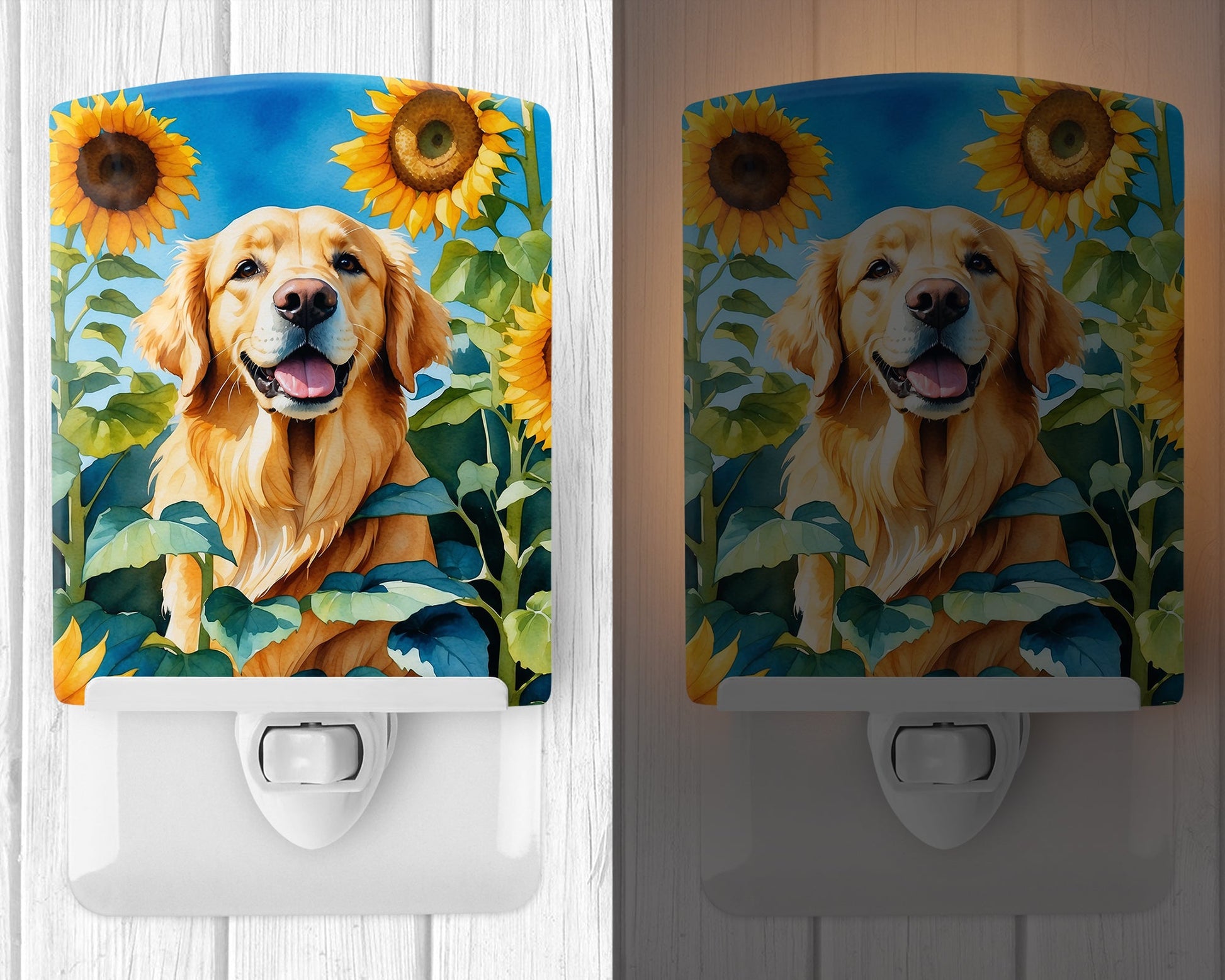 Golden Retriever in Sunflowers Ceramic Night Light-1
