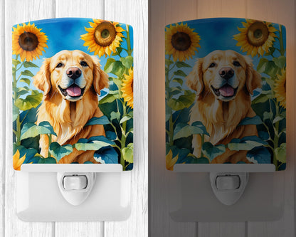 Golden Retriever in Sunflowers Ceramic Night Light-1