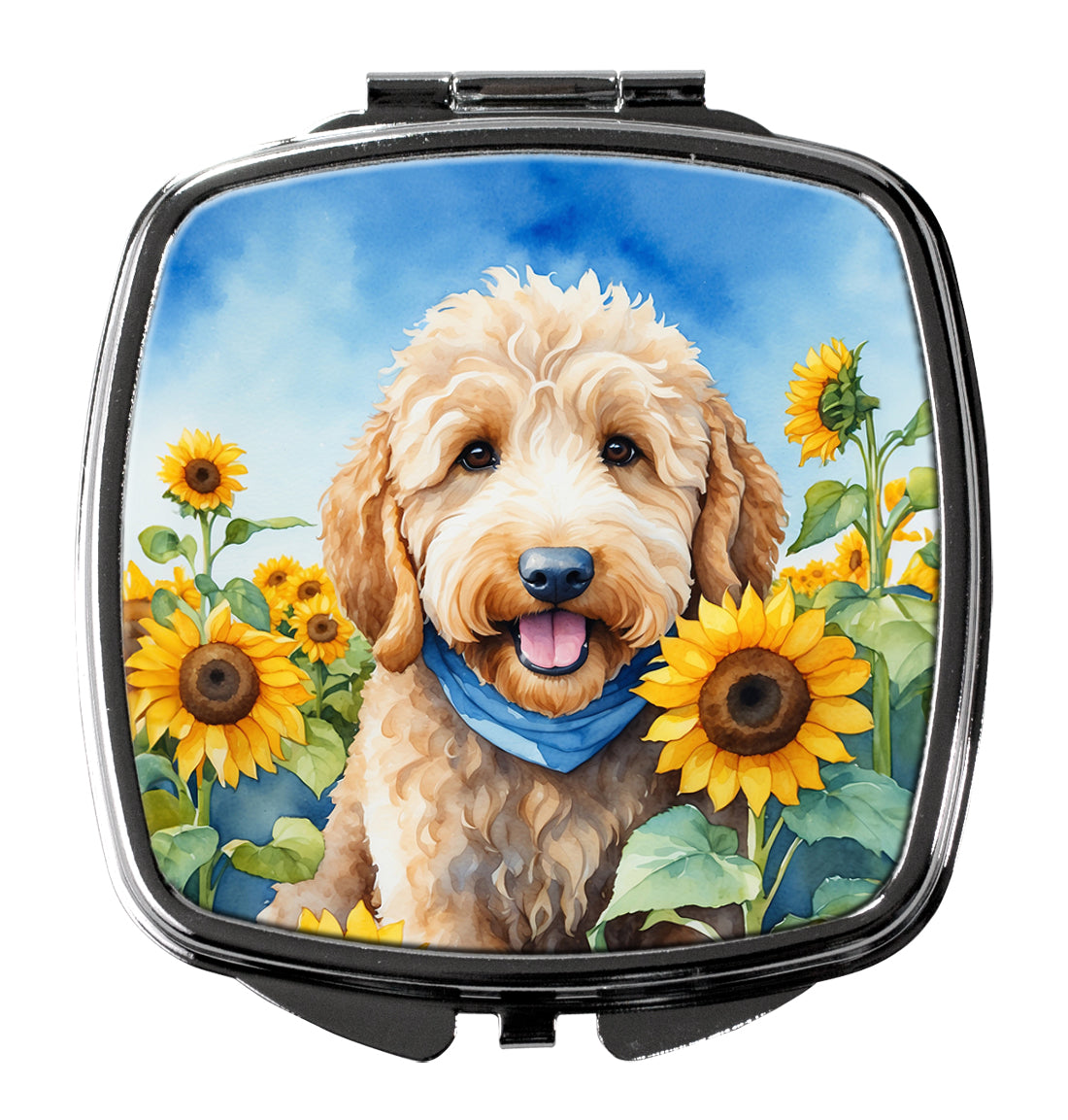 Goldendoodle in Sunflowers Compact Mirror-0