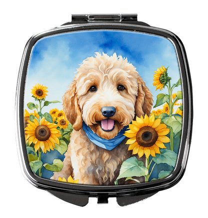 Goldendoodle in Sunflowers Compact Mirror-0