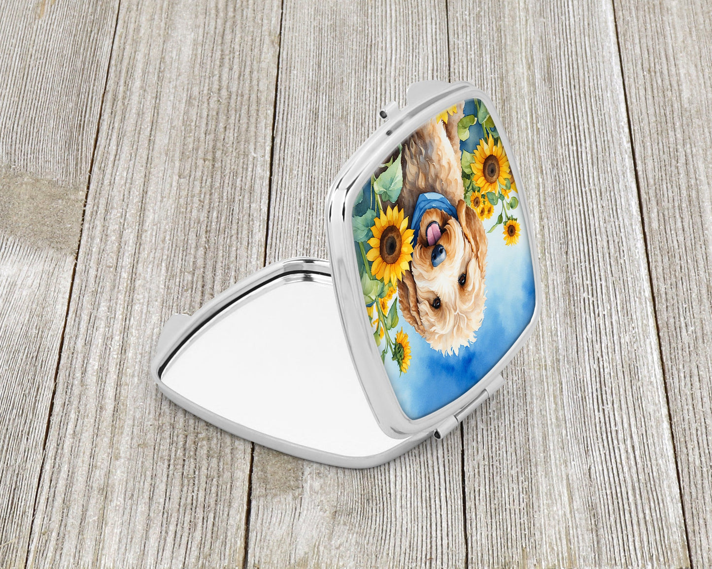 Goldendoodle in Sunflowers Compact Mirror-1