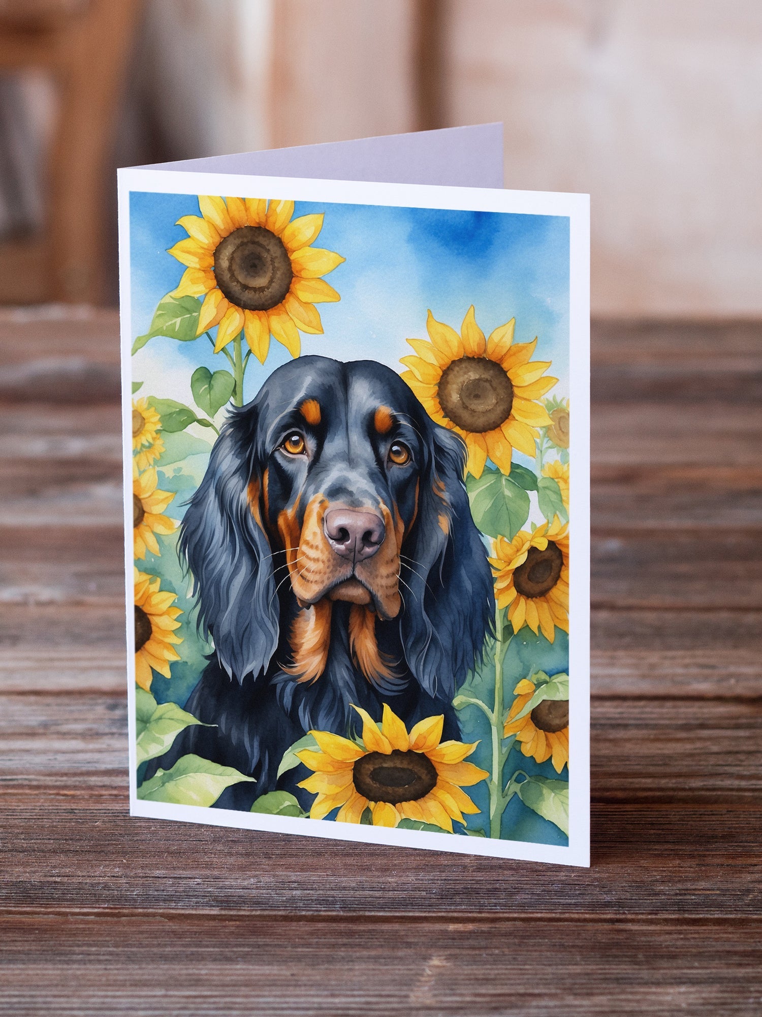 Gordon Setter in Sunflowers Greeting Cards Pack of 8-1