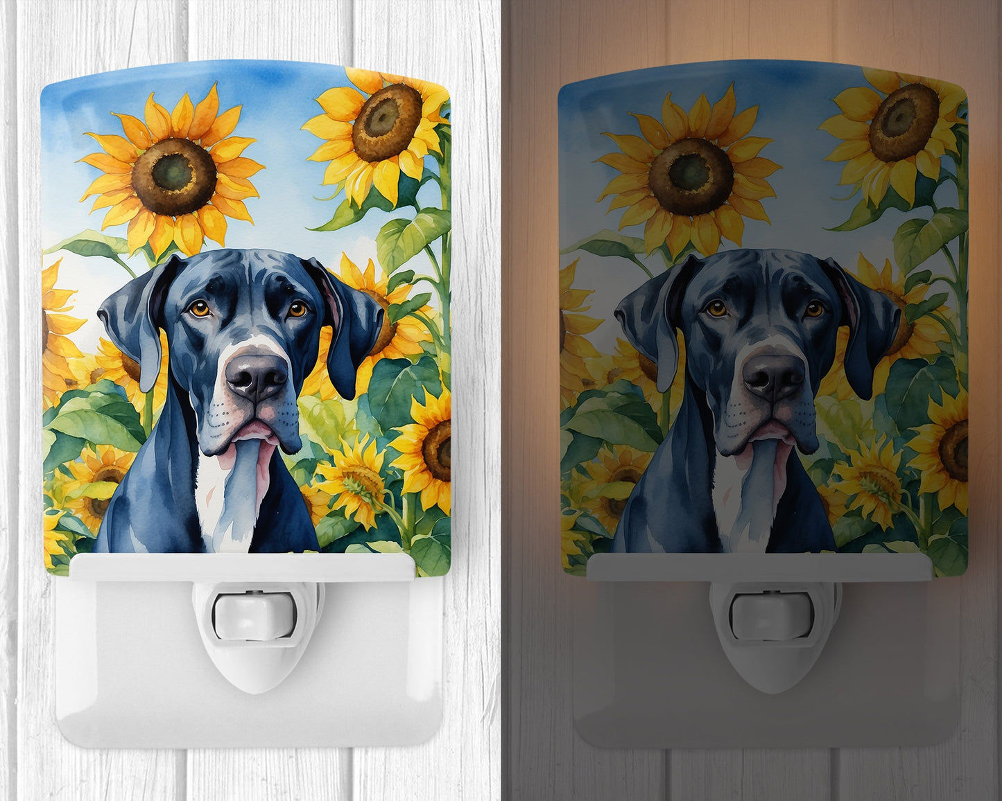 Great Dane in Sunflowers Ceramic Night Light-1