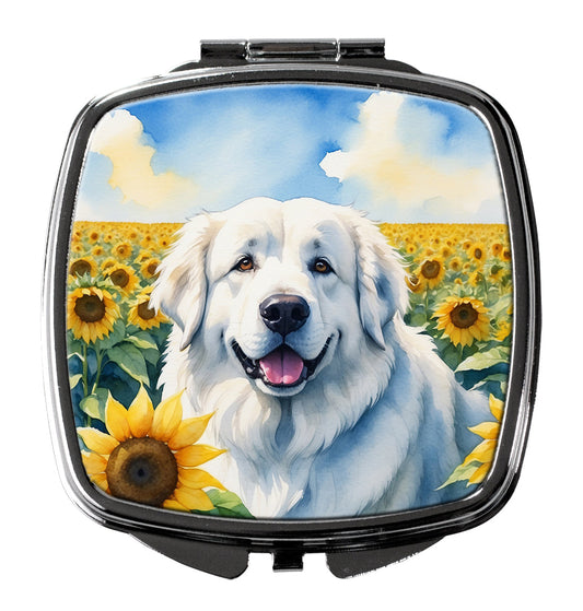 Great Pyrenees in Sunflowers Compact Mirror-0