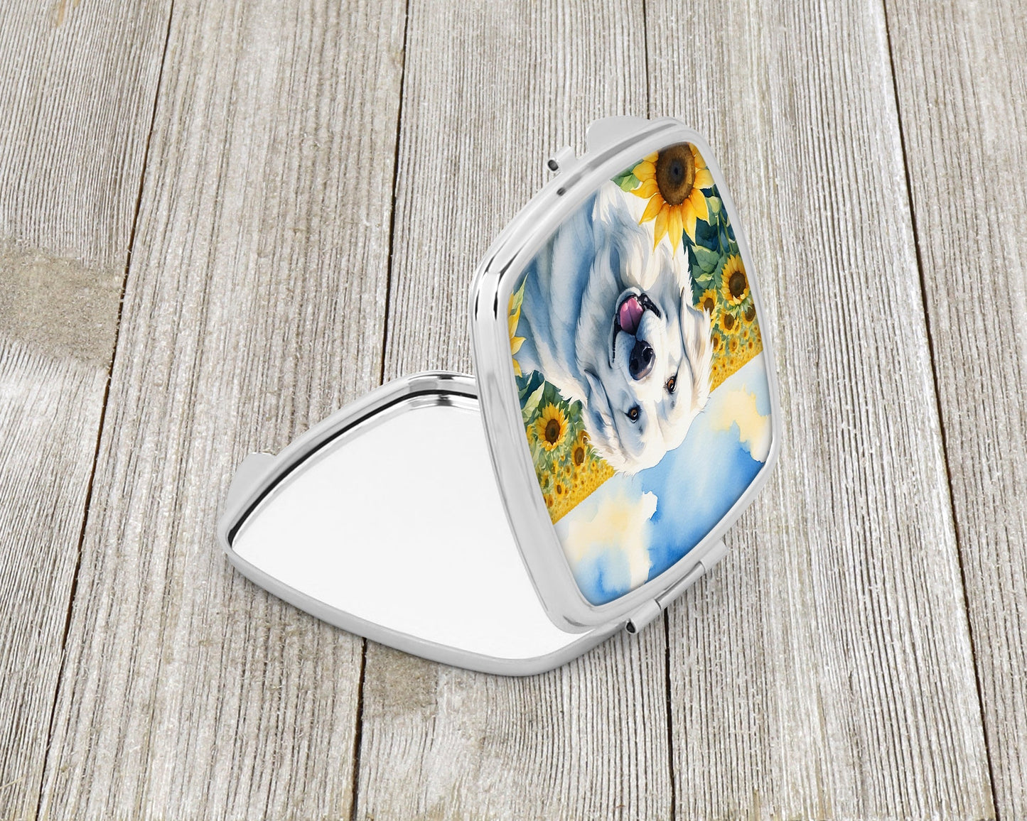 Great Pyrenees in Sunflowers Compact Mirror-1