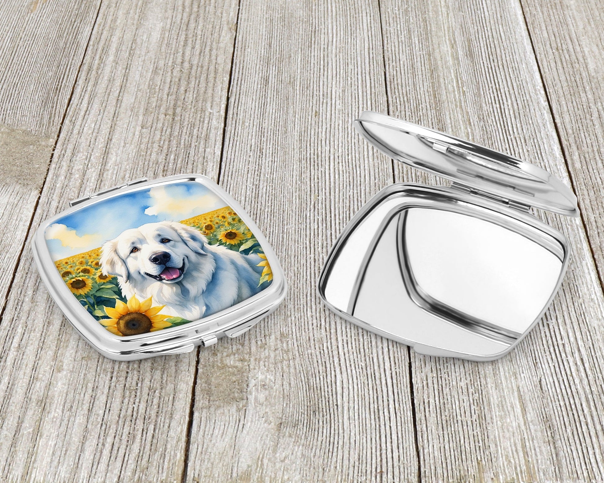 Great Pyrenees in Sunflowers Compact Mirror-2